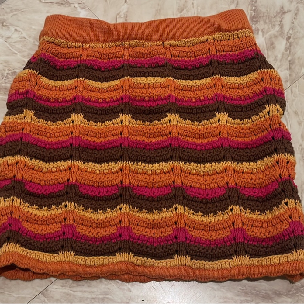 COTTON ON Crochet Knit Skirt size XXS Orange Pink Brown